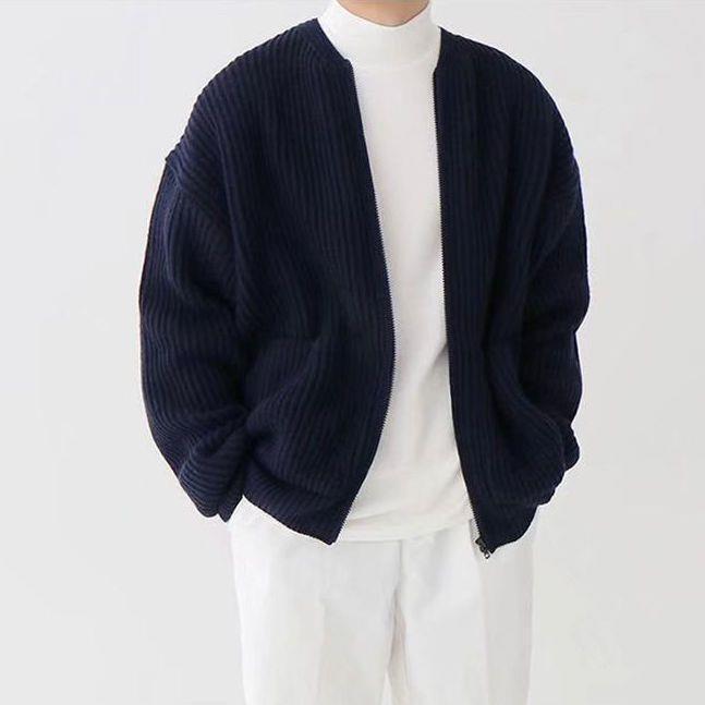 Men’s Zip-Up Knitted Cardigan – Lined Funnel Neck, Soft, Comfortable, All-Season with Pockets