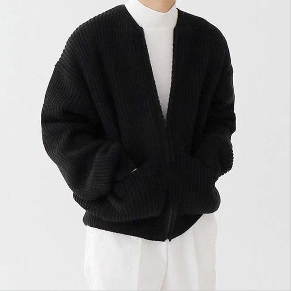 Men’s Zip-Up Knitted Cardigan – Lined Funnel Neck, Soft, Comfortable, All-Season with Pockets