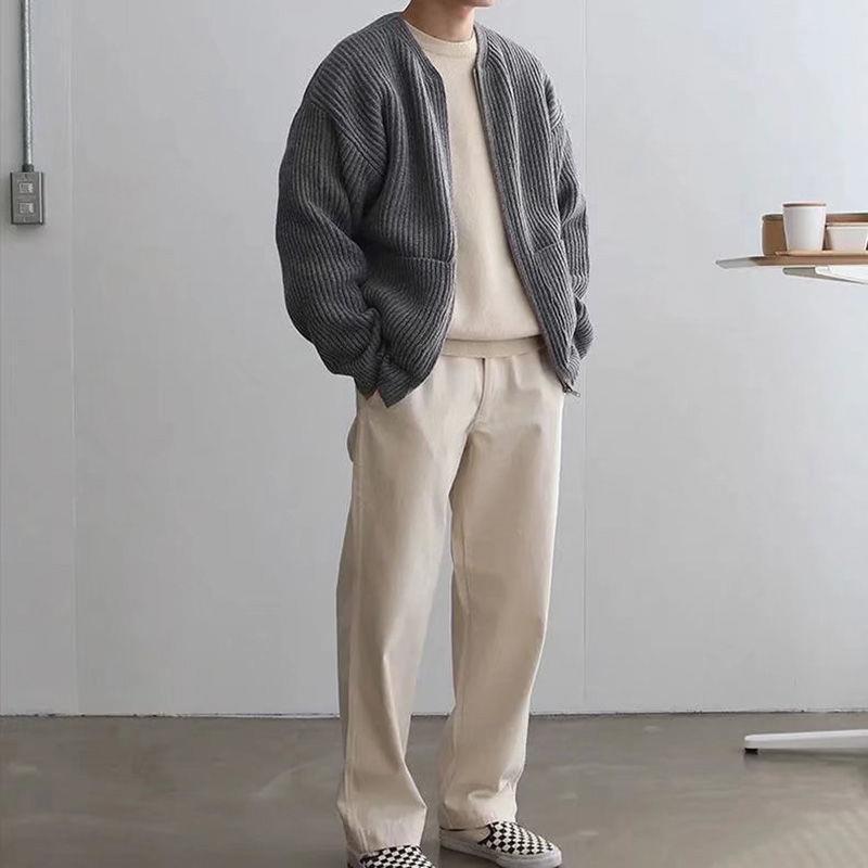 Men’s Zip-Up Knitted Cardigan – Lined Funnel Neck, Soft, Comfortable, All-Season with Pockets