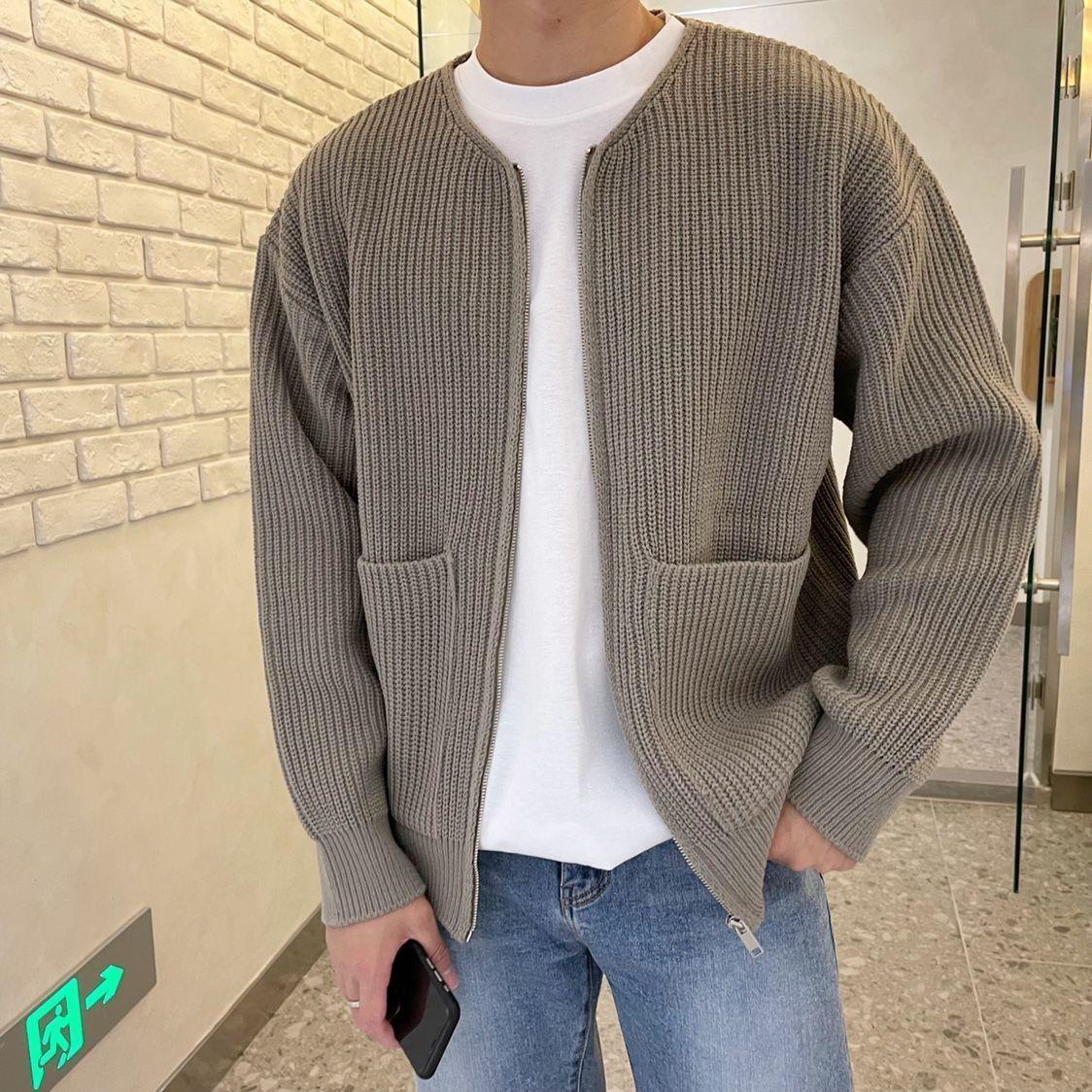 Men’s Zip-Up Knitted Cardigan – Lined Funnel Neck, Soft, Comfortable, All-Season with Pockets