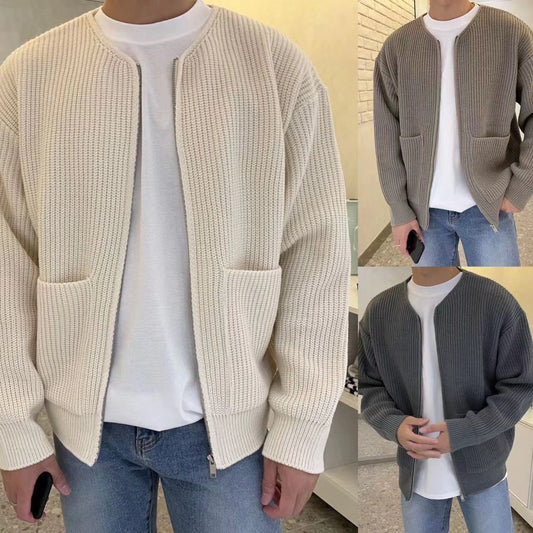 Men’s Zip-Up Knitted Cardigan – Lined Funnel Neck, Soft, Comfortable, All-Season with Pockets