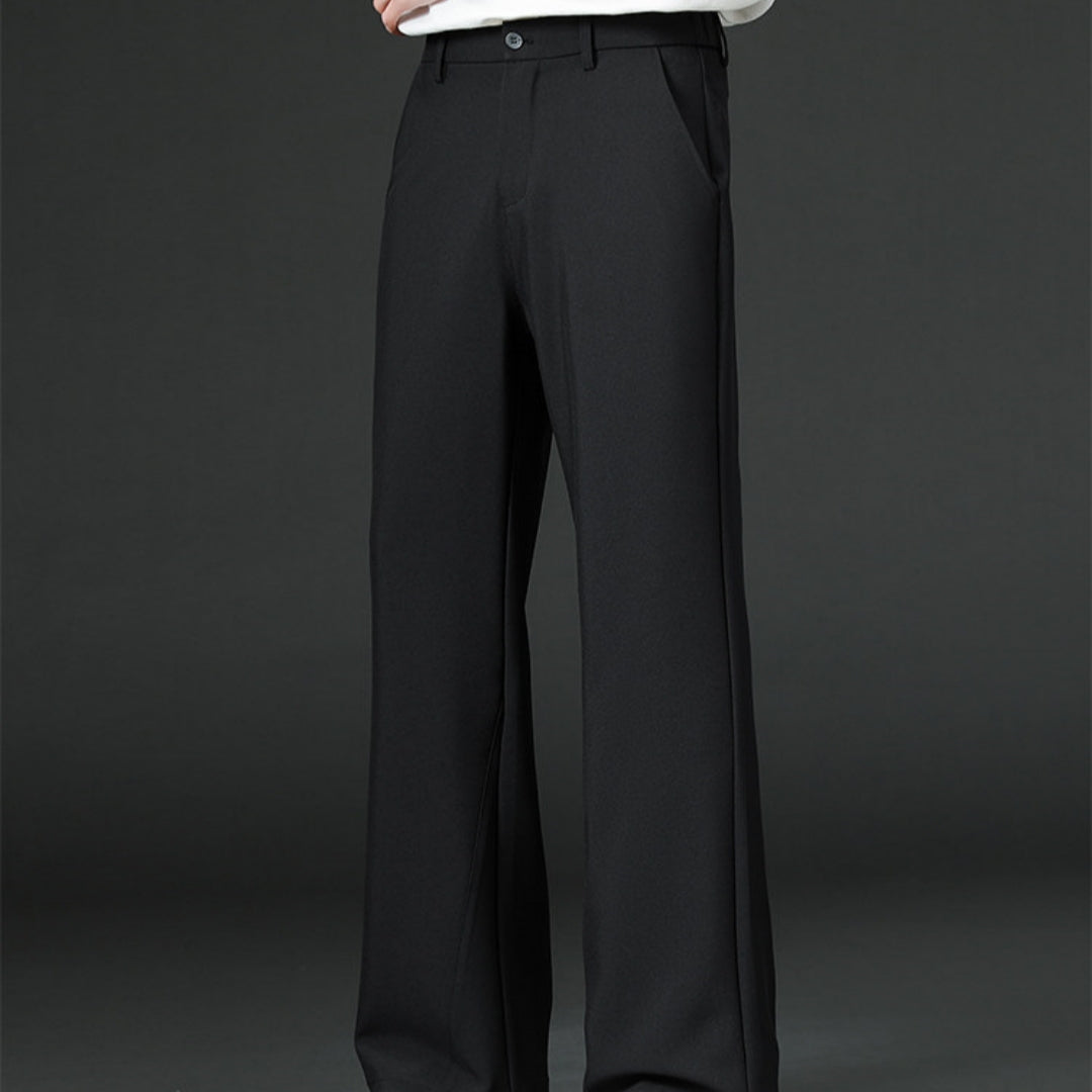 Mens Solid-Color Casual Straight-Leg Loose Wide-Leg Pants