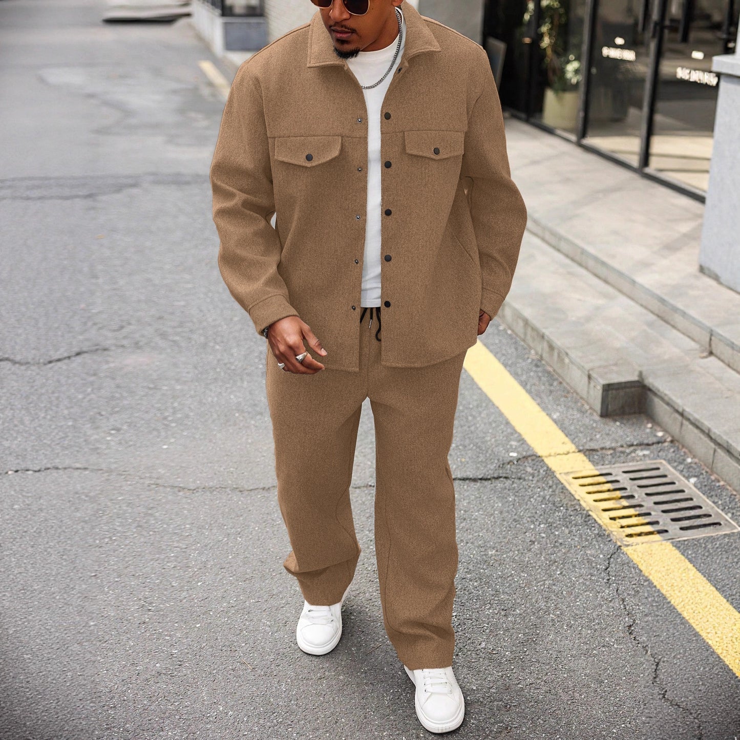 New Autumn Mens Casual Cargo Jacket And Pants Set