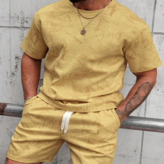 Mens Casual Outdoor Sports Printed Short-Sleeve Top And Shorts Two-Piece Set