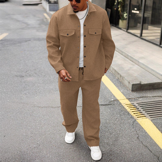 New Autumn Mens Casual Cargo Jacket And Pants Set